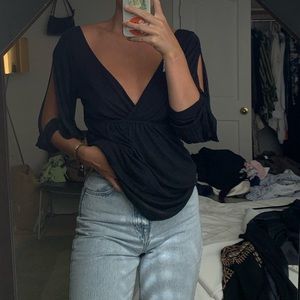 BCBG black thin plunge top